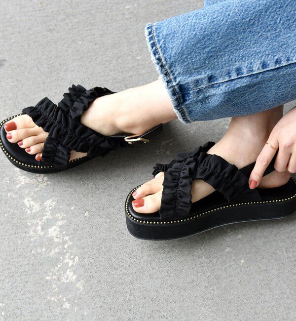 SHIPS for women「【WEB限定】クロス フリル プラット フォーム サンダル」|サンダル|