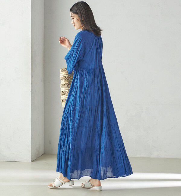 SHIPS for women「《一部追加予約》【WEB限定】〈手洗い可能〉Fanaka:クリンクル 袖 フレア ロング ワンピース」|ワンピース|