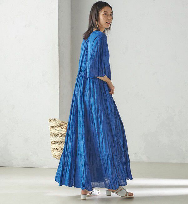 SHIPS for women「《一部追加予約》【WEB限定】〈手洗い可能〉Fanaka:クリンクル 袖 フレア ロング ワンピース」|ワンピース|