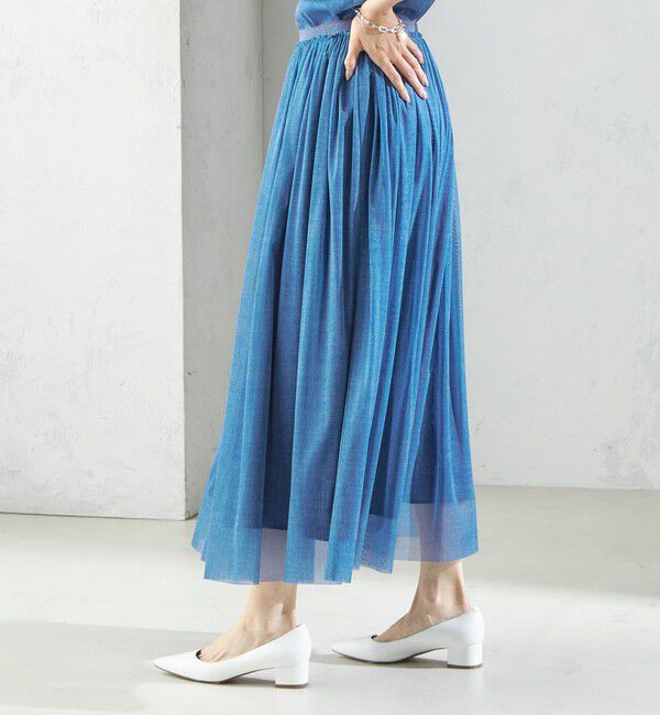 SHIPS for women「troisiemeCHACO:〈手洗い可能〉デニム プリント チュール スカート」|スカート|