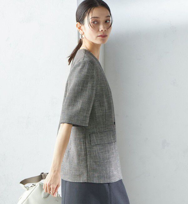 SHIPS for women「〈手洗い可能〉カラミ ノーラペル 半袖 ジャケット」|ノーカラージャケット|