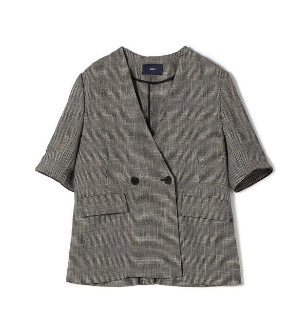 SHIPS for women「〈手洗い可能〉カラミ ノーラペル 半袖 ジャケット」|ノーカラージャケット|