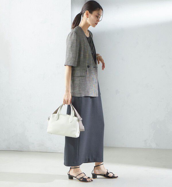 SHIPS for women「〈手洗い可能〉カラミ ノーラペル 半袖 ジャケット」|ノーカラージャケット|