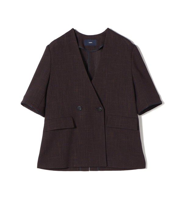 SHIPS for women「〈手洗い可能〉カラミ ノーラペル 半袖 ジャケット」|ノーカラージャケット|