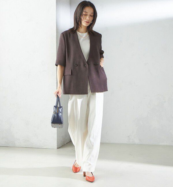 SHIPS for women「〈手洗い可能〉カラミ ノーラペル 半袖 ジャケット」|ノーカラージャケット|