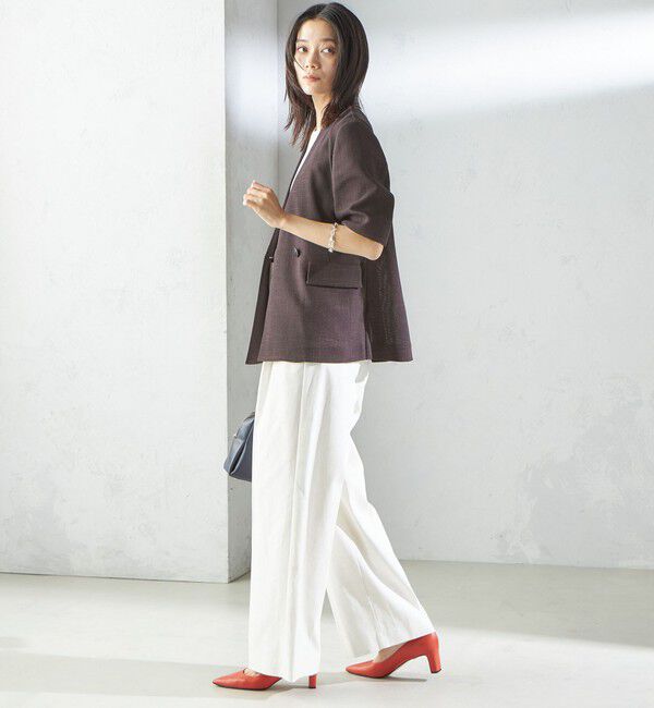 SHIPS for women「〈手洗い可能〉カラミ ノーラペル 半袖 ジャケット」|ノーカラージャケット|