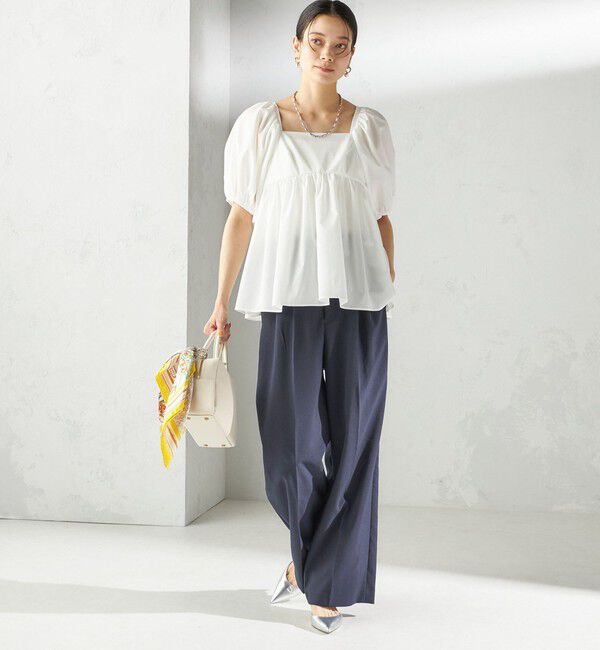 SHIPS for women「〈手洗い可能〉ストレッチ タフタ ウエスト ギャザー ブラウス」|シャツ・ブラウス|