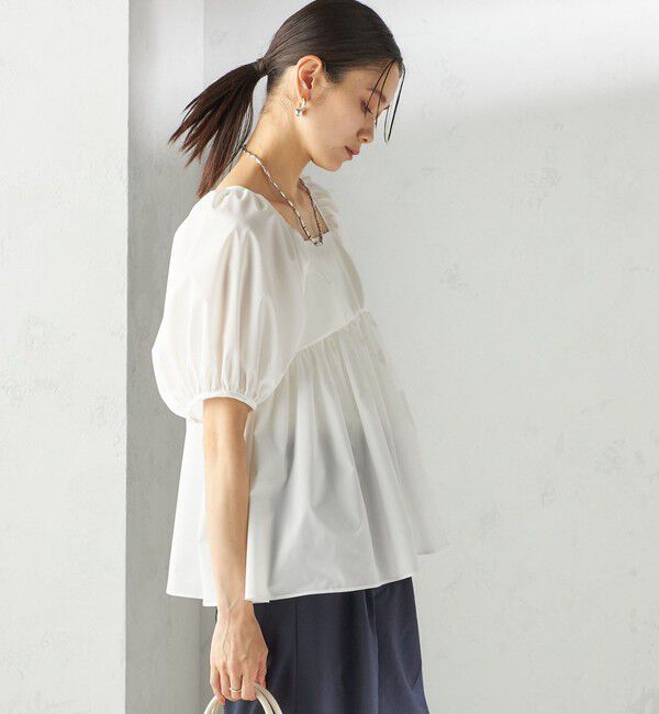 SHIPS for women「〈手洗い可能〉ストレッチ タフタ ウエスト ギャザー ブラウス」|シャツ・ブラウス|