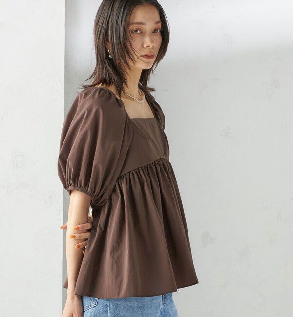 SHIPS for women「〈手洗い可能〉ストレッチ タフタ ウエスト ギャザー ブラウス」|シャツ・ブラウス|ブラウン