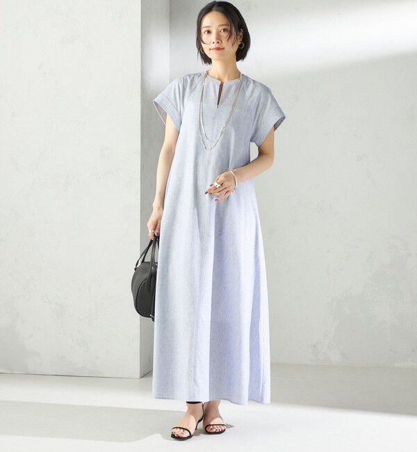 SHIPS for women「〈接触冷感・手洗い可能〉麻混 シャンブレー フレア ワンピース」|ワンピース|