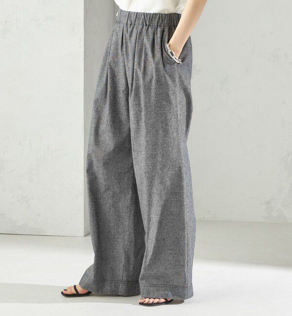 SHIPS for women「〈接触冷感・手洗い可能〉麻混 シャンブレー ウエスト ゴム ワイド パンツ」|その他|
