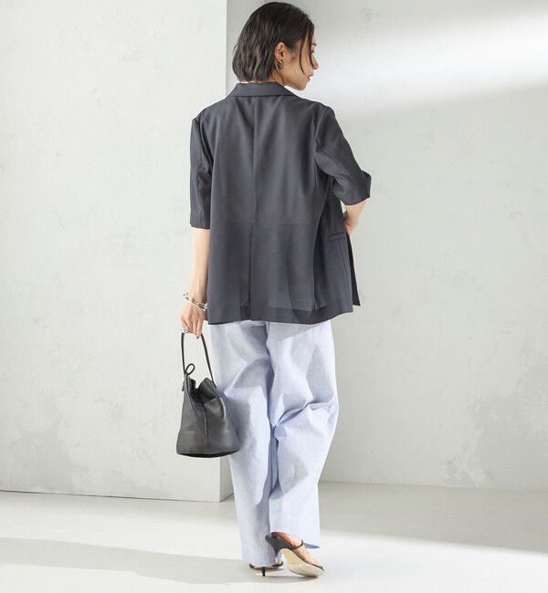 SHIPS for women「〈接触冷感・手洗い可能〉麻混 シャンブレー ウエスト ゴム ワイド パンツ」|その他|