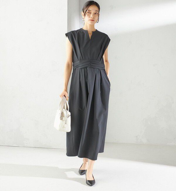 SHIPS for women「〈手洗い可能〉サッカー ストレッチ ドット 無地 フレンチ スリーブ ワンピース」|ワンピース|