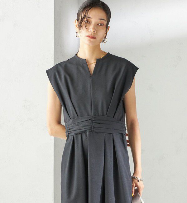 SHIPS for women「〈手洗い可能〉サッカー ストレッチ ドット 無地 フレンチ スリーブ ワンピース」|ワンピース|