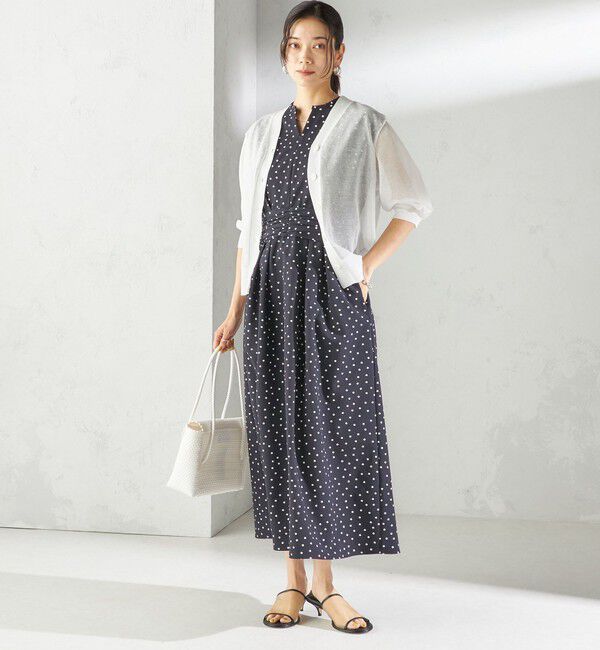 SHIPS for women「〈手洗い可能〉サッカー ストレッチ ドット 無地 フレンチ スリーブ ワンピース」|ワンピース|