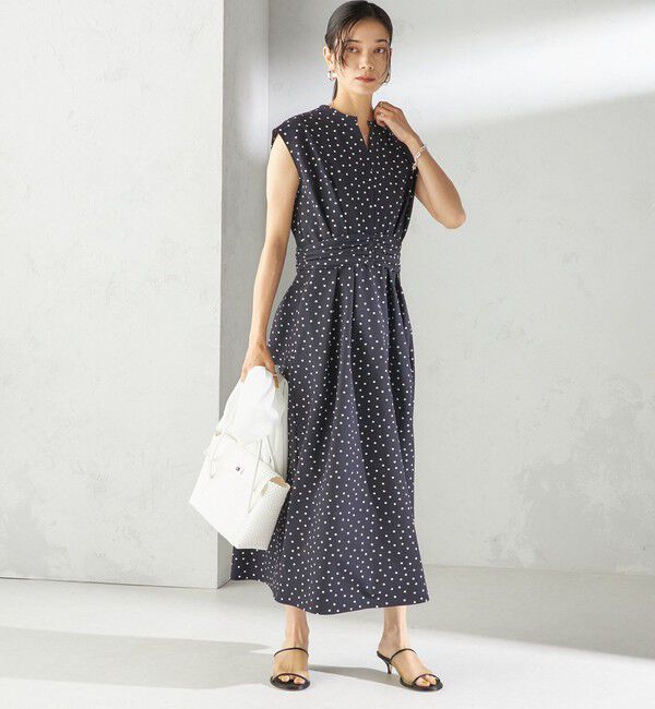 SHIPS for women「〈手洗い可能〉サッカー ストレッチ ドット 無地 フレンチ スリーブ ワンピース」|ワンピース|