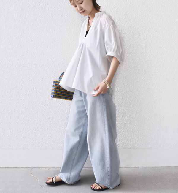 SHIPS for women「〈接触冷感 / 撥水加工〉TEX BRID(R)タフタ スキッパー 5分袖 ブラウス」|シャツ・ブラウス|