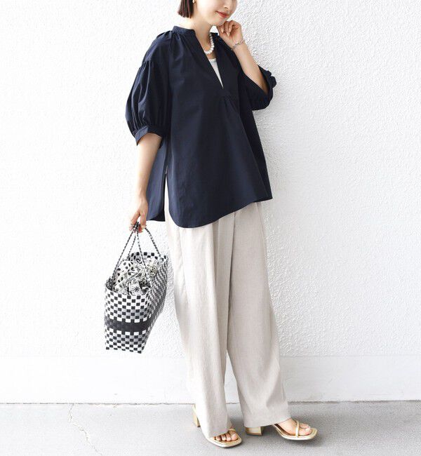 SHIPS for women「〈接触冷感 / 撥水加工〉TEX BRID(R)タフタ スキッパー 5分袖 ブラウス」|シャツ・ブラウス|