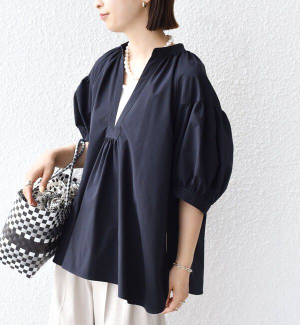 SHIPS for women「〈接触冷感 / 撥水加工〉TEX BRID(R)タフタ スキッパー 5分袖 ブラウス」|シャツ・ブラウス|