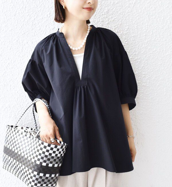 SHIPS for women「〈接触冷感 / 撥水加工〉TEX BRID(R)タフタ スキッパー 5分袖 ブラウス」|シャツ・ブラウス|