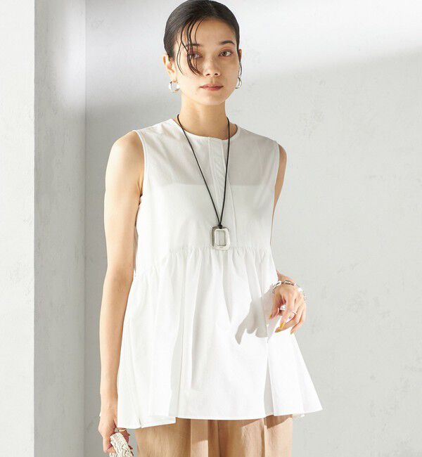 SHIPS for women「〈接触冷感 / 撥水加工〉TEX BRID(R)タフタ ギャザー ノースリーブ ブラウス」|シャツ・ブラウス|