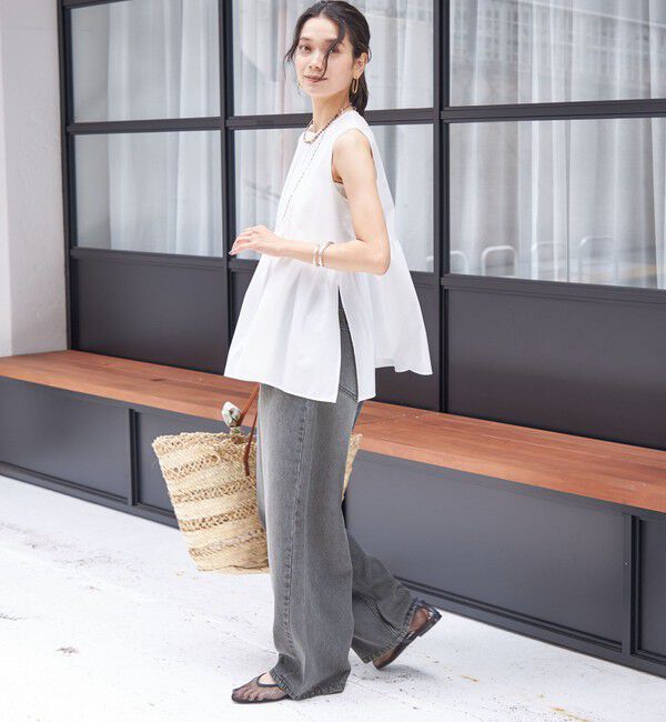 SHIPS for women「〈接触冷感 / 撥水加工〉TEX BRID(R)タフタ ギャザー ノースリーブ ブラウス」|シャツ・ブラウス|