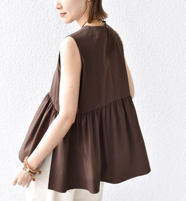 SHIPS for women「〈接触冷感 / 撥水加工〉TEX BRID(R)タフタ ギャザー ノースリーブ ブラウス」|シャツ・ブラウス|