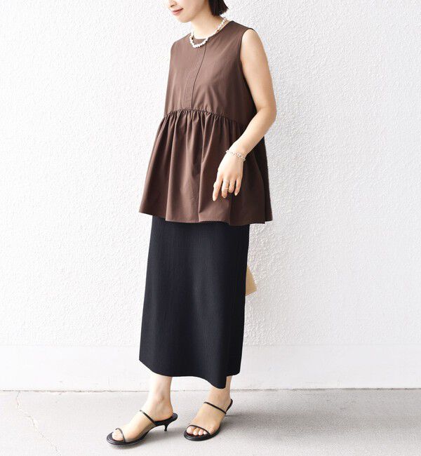 SHIPS for women「〈接触冷感 / 撥水加工〉TEX BRID(R)タフタ ギャザー ノースリーブ ブラウス」|シャツ・ブラウス|