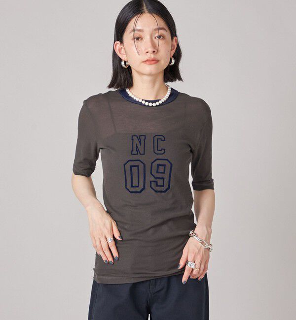 SHIPS for women「SHIPS NINE CASE:シアー ロゴ リンガー TEE」|Tシャツ・カットソー|