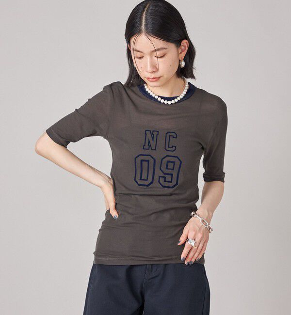 SHIPS for women「SHIPS NINE CASE:シアー ロゴ リンガー TEE」|Tシャツ・カットソー|