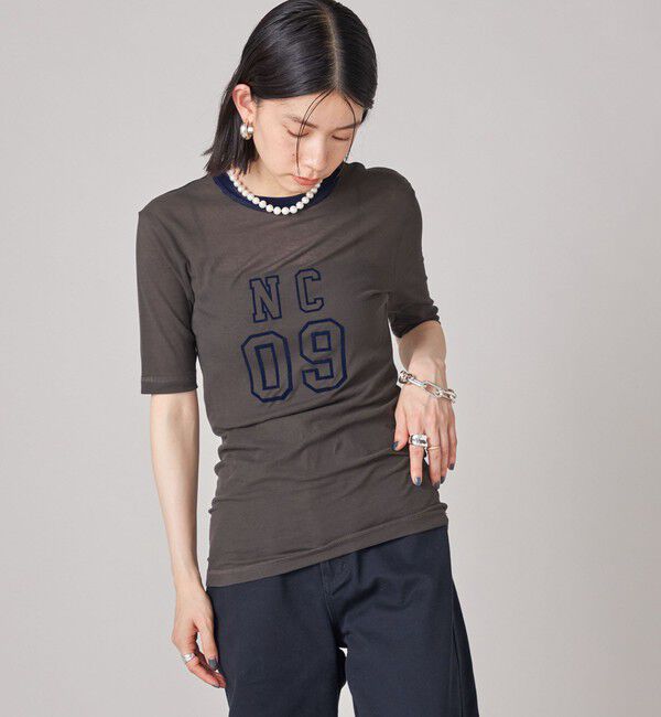 SHIPS for women「SHIPS NINE CASE:シアー ロゴ リンガー TEE」|Tシャツ・カットソー|