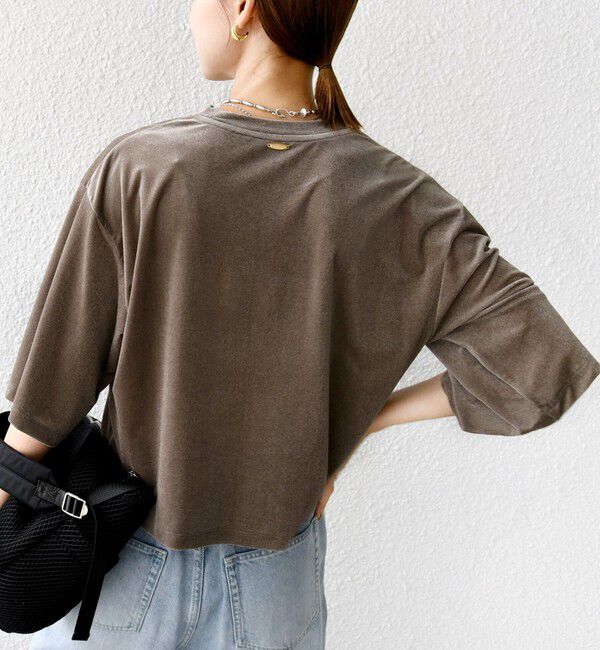SHIPS for women「〈手洗い可能〉シアー トリコット ポリエステル ベロア 五分袖 ワイド TEE」|Tシャツ・カットソー|