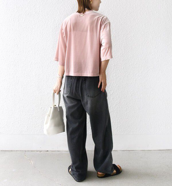 SHIPS for women「〈手洗い可能〉シアー トリコット ポリエステル ベロア 五分袖 ワイド TEE」|Tシャツ・カットソー|