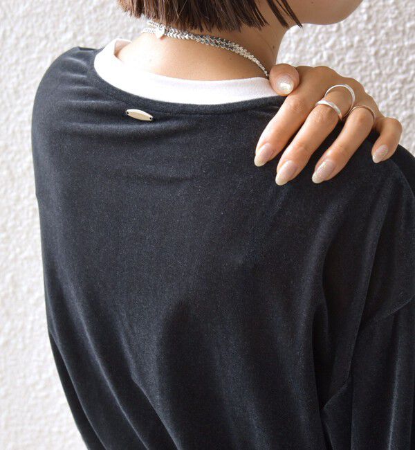 SHIPS for women「〈手洗い可能〉シアー トリコット ポリエステル ベロア 五分袖 ワイド TEE」|Tシャツ・カットソー|