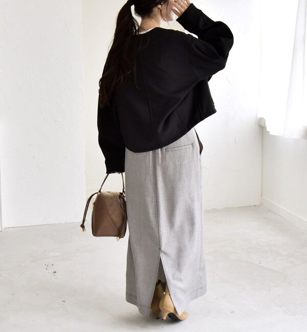 quaranciel「quaranciel:〈洗濯機可能〉ダンボール 裏起毛 ノーカラー コクーン ショート ブルゾン」|ブルゾン・スタジャン|