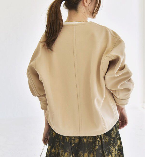 quaranciel「quaranciel:〈洗濯機可能〉ダンボール 裏起毛 ノーカラー コクーン ショート ブルゾン」|ブルゾン・スタジャン|