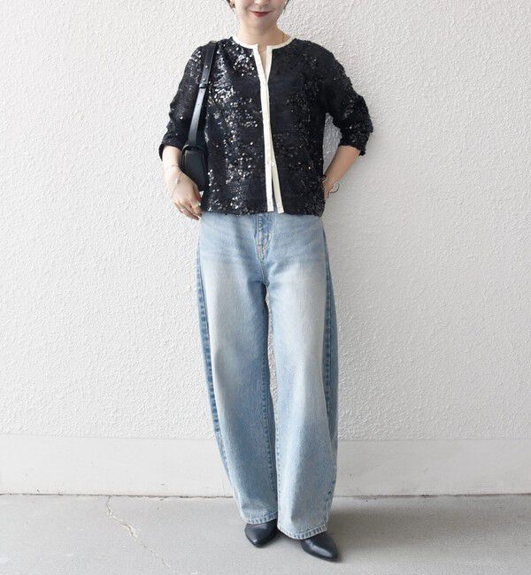 SHIPS any「SHIPS any: スパンコール ジャカード バイカラー クルーネック シャツ カーディガン」|シャツ・ブラウス|