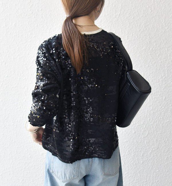 SHIPS any「SHIPS any: スパンコール ジャカード バイカラー クルーネック シャツ カーディガン」|シャツ・ブラウス|