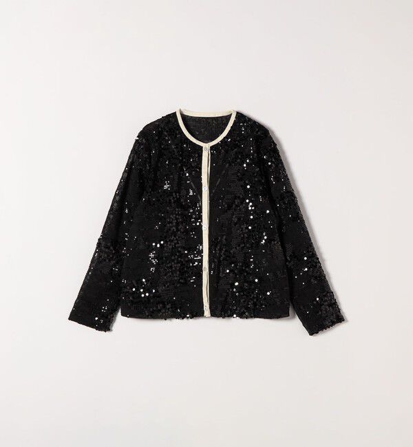 SHIPS any「SHIPS any: スパンコール ジャカード バイカラー クルーネック シャツ カーディガン」|シャツ・ブラウス|