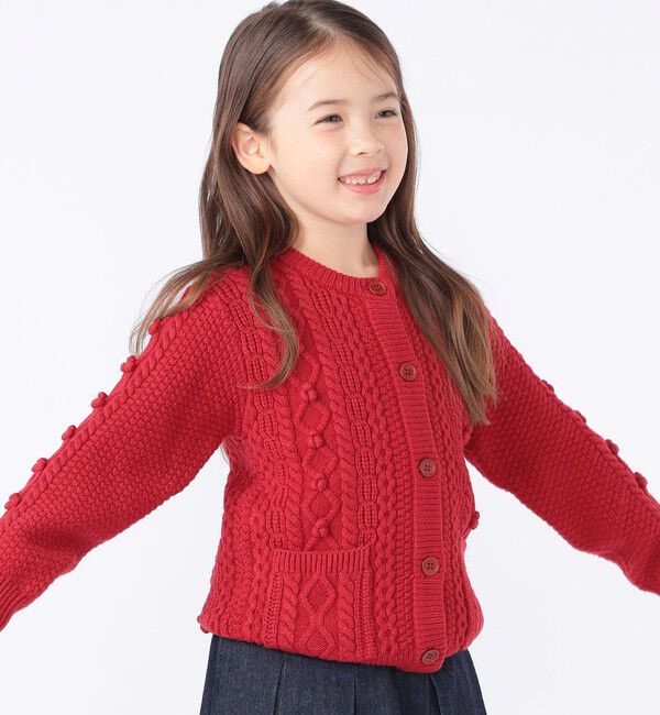 SHIPS KIDS「SHIPS KIDS:100～130cm /〈洗濯機可能〉ケーブル ニット ポンポン カーディガン」|カーディガン|