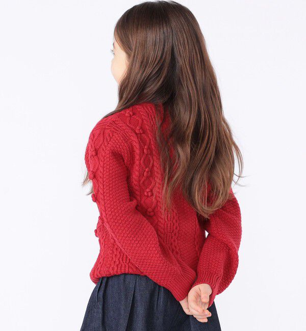 SHIPS KIDS「SHIPS KIDS:100～130cm /〈洗濯機可能〉ケーブル ニット ポンポン カーディガン」|カーディガン|