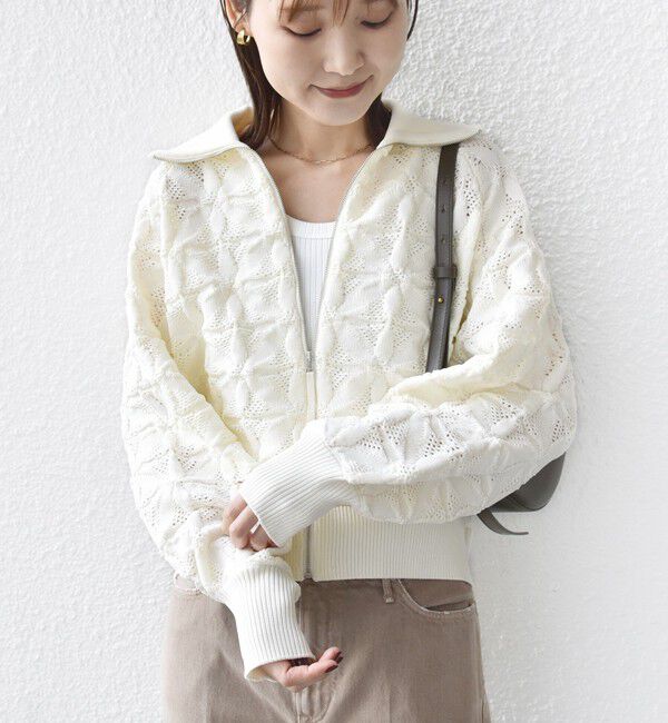 SHIPS for women「【WEB限定】〈手洗い可能〉フラワー ジャカード ジップ カーディガン」|カーディガン|
