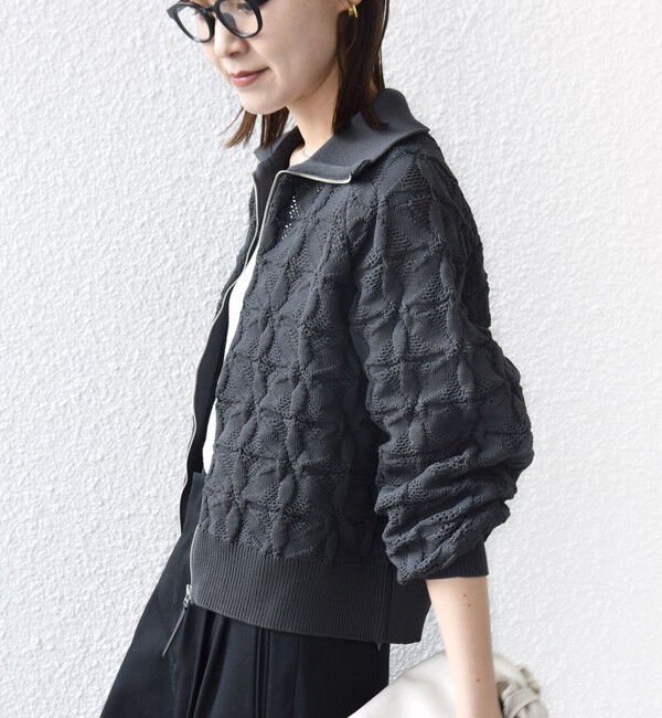 SHIPS for women「【WEB限定】〈手洗い可能〉フラワー ジャカード ジップ カーディガン」|カーディガン|