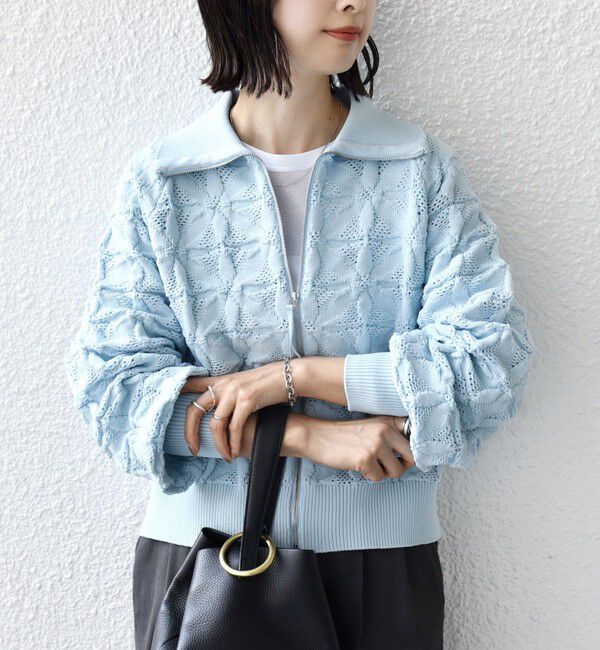 SHIPS for women「【WEB限定】〈手洗い可能〉フラワー ジャカード ジップ カーディガン」|カーディガン|