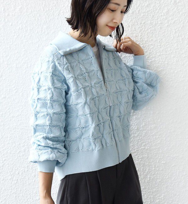 SHIPS for women「【WEB限定】〈手洗い可能〉フラワー ジャカード ジップ カーディガン」|カーディガン|