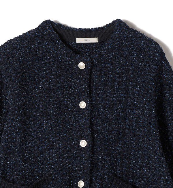 SHIPS for women「〈手洗い可能〉ミックスカラー ニット ジャケット」|ノーカラージャケット|