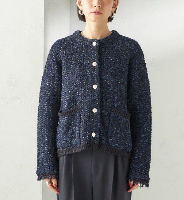 SHIPS for women「〈手洗い可能〉ミックスカラー ニット ジャケット」|ノーカラージャケット|