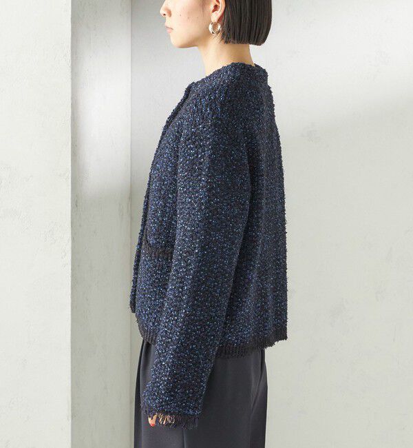 SHIPS for women「〈手洗い可能〉ミックスカラー ニット ジャケット」|ノーカラージャケット|