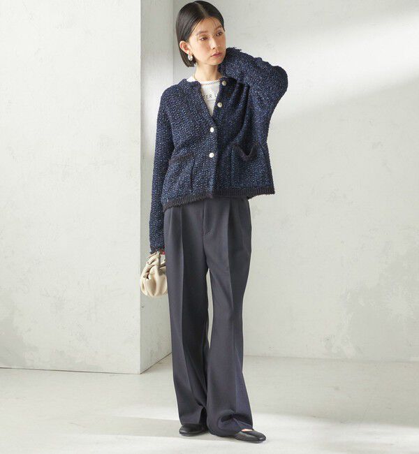 SHIPS for women「〈手洗い可能〉ミックスカラー ニット ジャケット」|ノーカラージャケット|