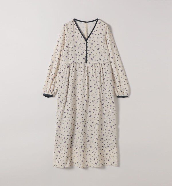 SHIPS any「SHIPS any:〈洗濯機可能〉フラワー プリント バイカラー Vネック ギャザー ワンピース」|ワンピース|